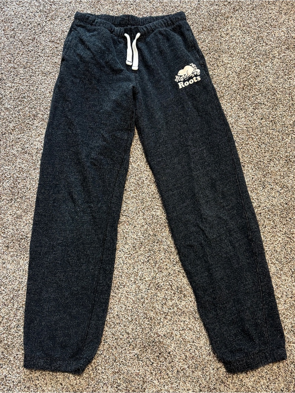 Iconic Roots Kids 14 Heathered Black Sweatpants White Drawstring/ Beaver Logo